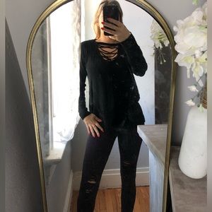 Lace up black sweater